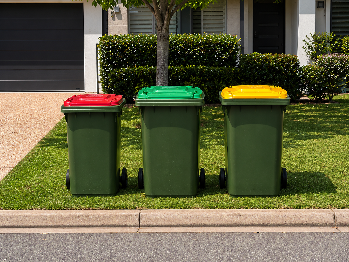 Bins neatly at the kerb on collection day